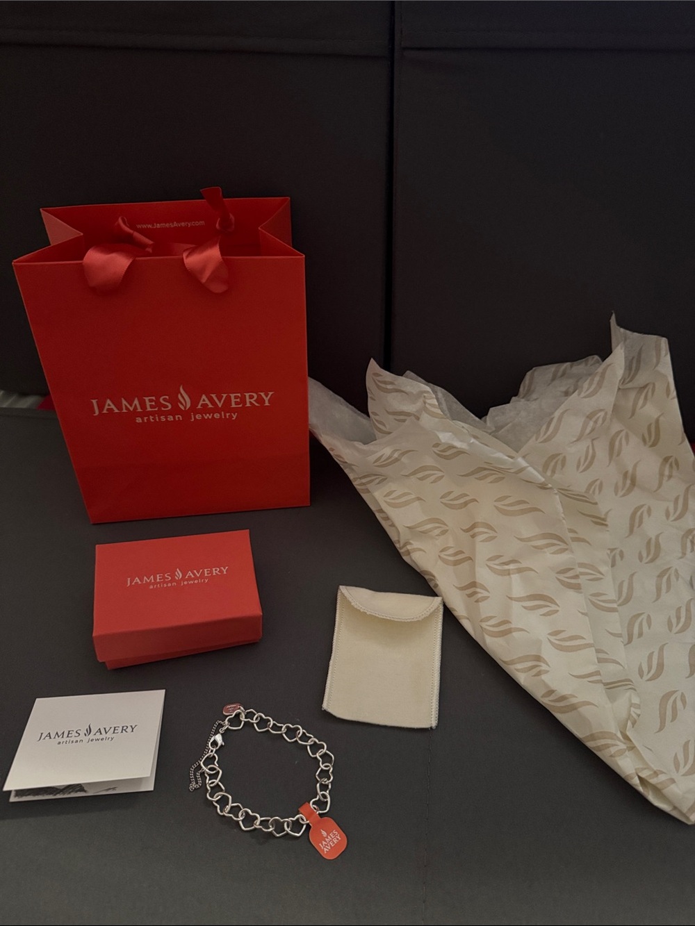 New James Avery Silver Connected Hearts Charm Bracelet